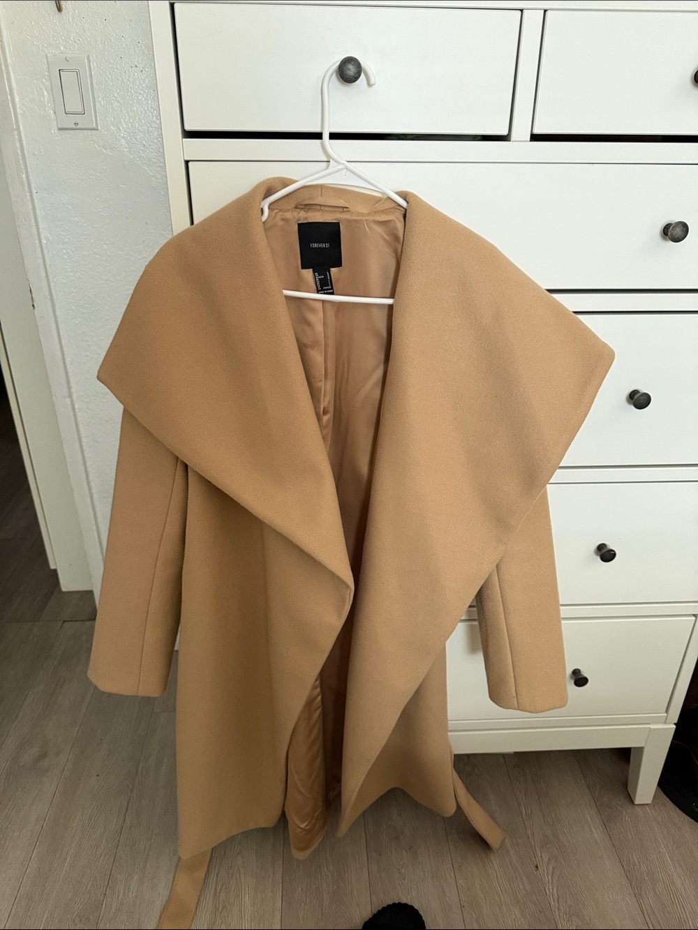 Tan Draped Belted Coat